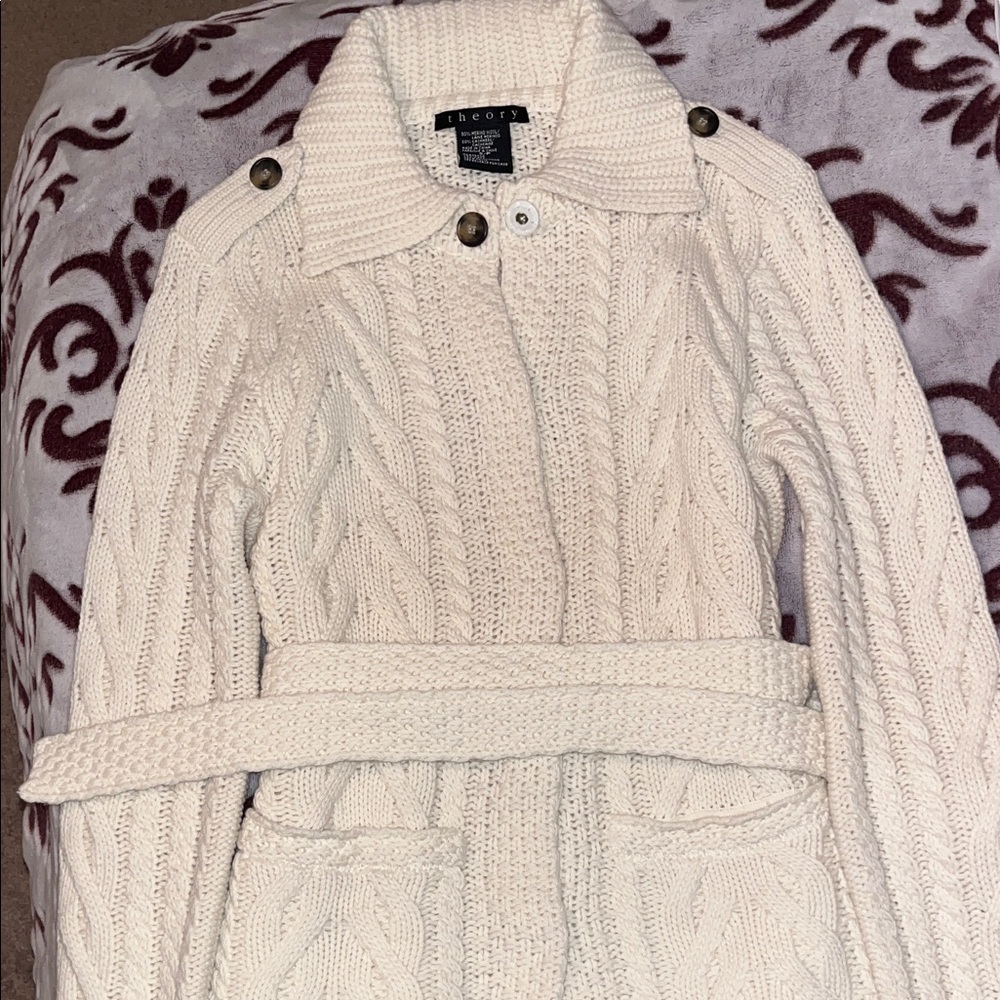 Theory Cream Cable Knit Cardigan